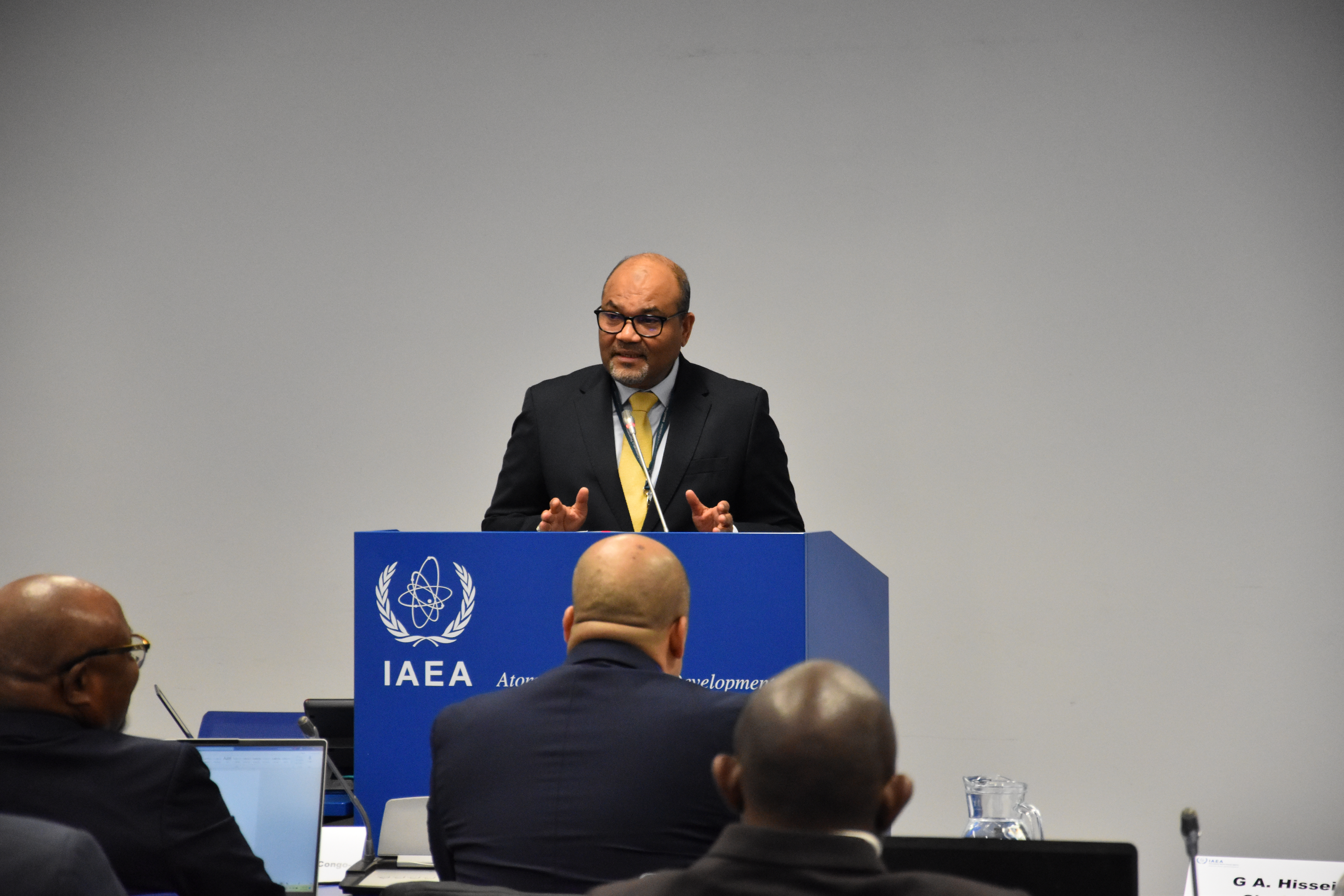 IAEA Director of the TC Division for Africa, Shaukat Abdulrazak delivers his remarks at the opening session of the event.
